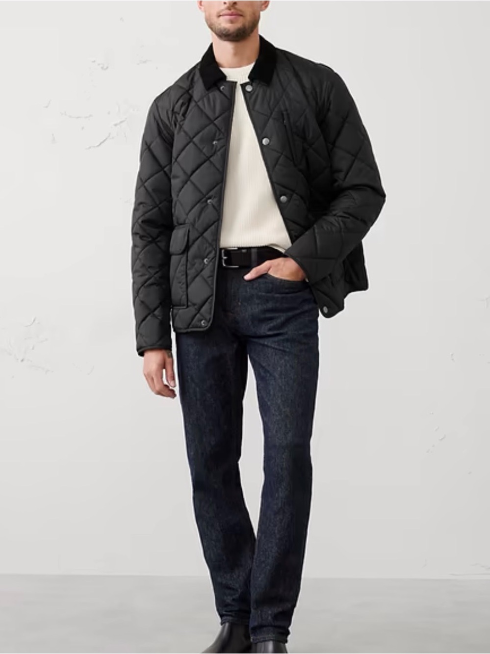 Banana Republic Black Quilted Puffer with Contrast Collar